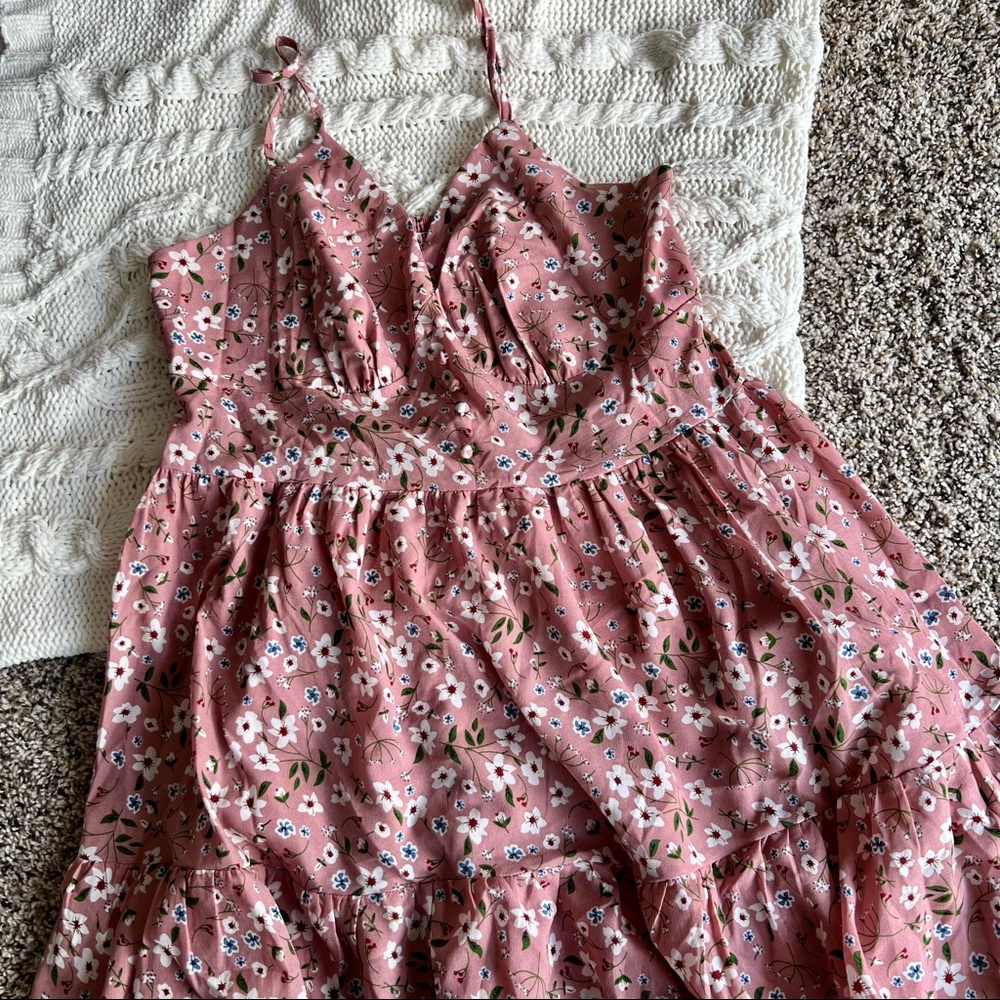 Women's Plus Size Boho Floral Deep V Neck Ruffle Flare Cami Dress
